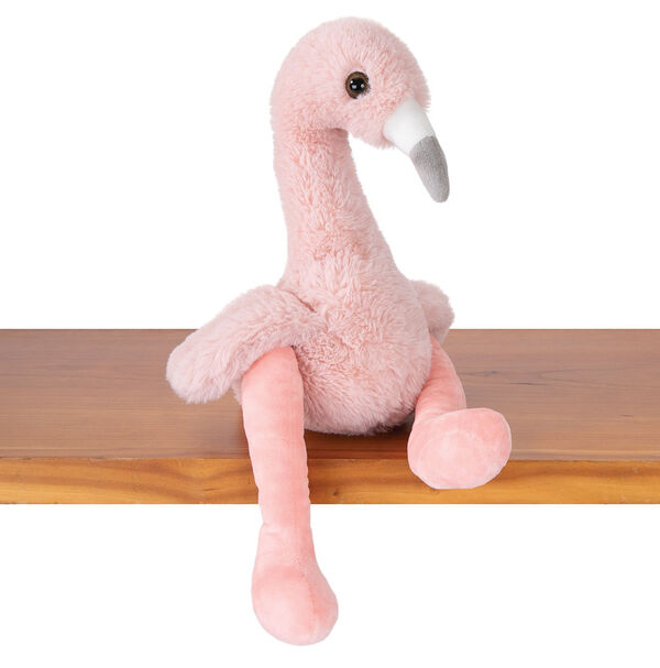 15" Buddy Flamingo - Three quarter view of seated Slim pink Flamingo on a shelf image number 0