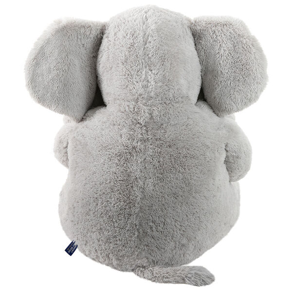 4' Cuddle Elephant - Back view of seated grey plush elephant with tail