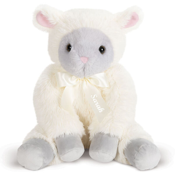 20" World's Softest Lamb - Seated ivory lamb with light grey hooves and muzzle personalized with a name image number 0