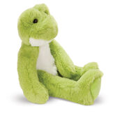 15" Buddy Frog - Side view of seated plush green slim frog with white belly and brown eyes image number 10