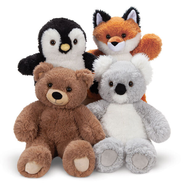 18" Oh So Soft Penguin - Front view of 18" Penguin, Bear, Fox and Koala in a group