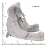 6' Giant Cuddle Elephant - Side view of seated grey plush elephant with measurement of 6 feet tall image number 2
