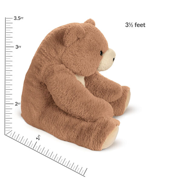 3 1/2' Gentle Giant Bear - Side view of seated brown bear with measurements of 3 1/2 feet tall