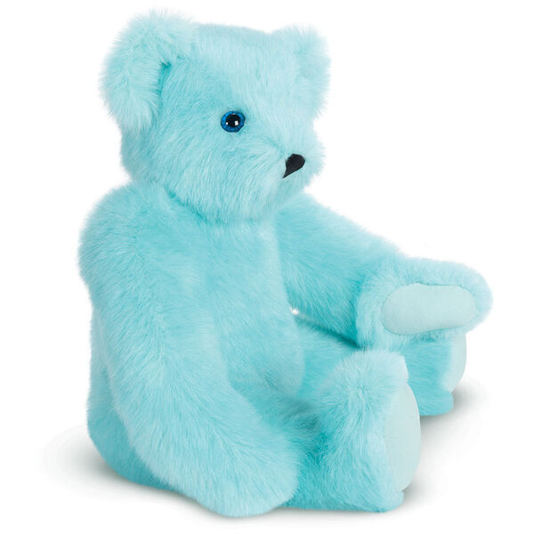 15" Blue Raspberry Lemonade Bear - Side view of jointed aqua blue bear with white paw pads image number 4