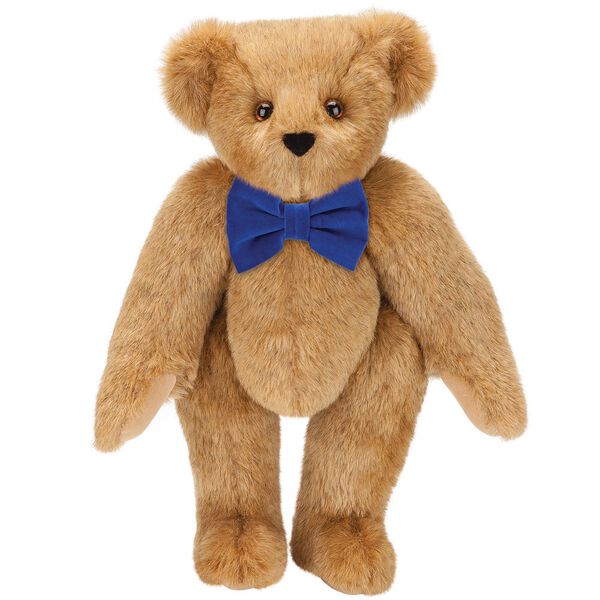 15" Classic Bow-Tie Bear - Standing jointed bear dressed in velvet bow tie - Honey brown fur