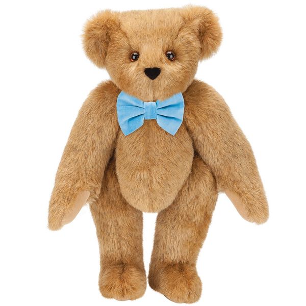 15" Classic Bow-Tie Bear - Standing jointed bear dressed in velvet bow tie - Honey brown fur image number 2