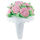 Large pink velvet bouquet with green felt leaves in white satin and lace wrapping on elastics