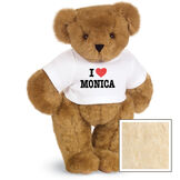 15" "I HEART You" Personalized T-Shirt Bear - Standing Jointed Bear in white t-shirt that says I "Heart" your custom name in black and red lettering - Buttercream brown fur image number 5