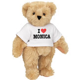 15" "I HEART You" Personalized T-Shirt Bear - Standing Jointed Bear in white t-shirt that says I "Heart" your custom name in black and red lettering - long Maple brown fur image number 10