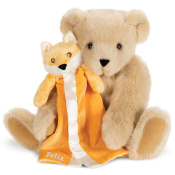 15" Cuddle Buddies Gift Set with Fox Blanket - 15" jointed seated bear with orange fox security blanket - Buttercream