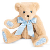 15" Bluebell Blossoms Bear - 15" seated jointed buttercream bear with blue satin bow, blue eyes and blue floral paw pads image number 1